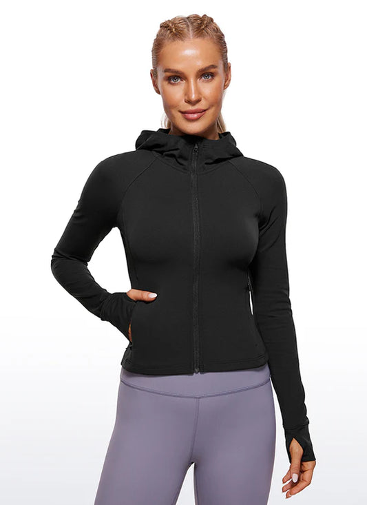 CRZ YOGA Butterluxe Full Zip Waist Length Jackets with Thumbholes