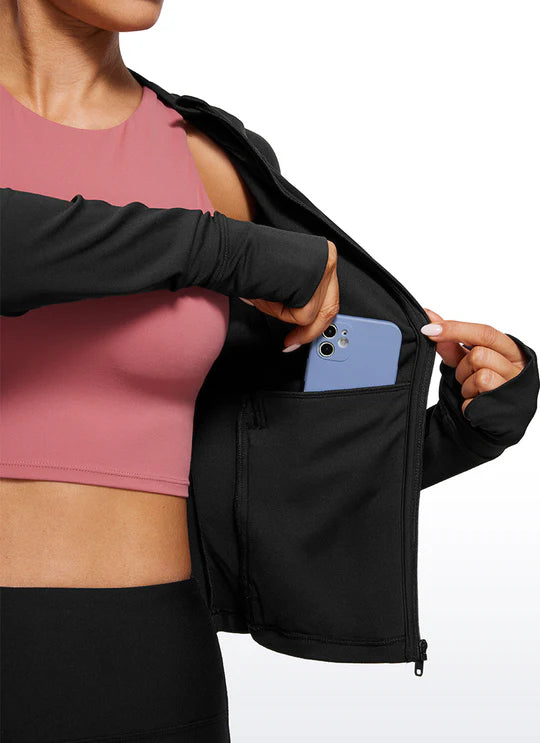 CRZ YOGA Butterluxe Full Zip Waist Length Jackets with Thumbholes
